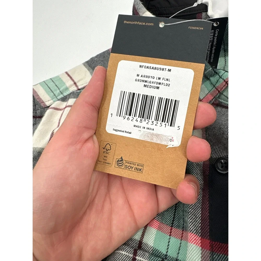 The North Face Arroyo LW Flannel Shirt Mens Medium Green Black Plaid